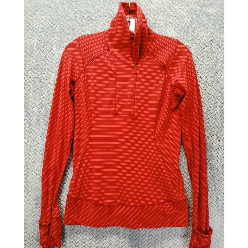 Lululemon Think Fast Pullover 1/2 Zip Red Striped Buttery Soft Rulu Shirt Size 8